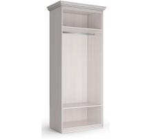 Шкаф 2-х дверный с глухой дверью и зеркальной Неаполь Ясень анкор светлый (патина "серебро")